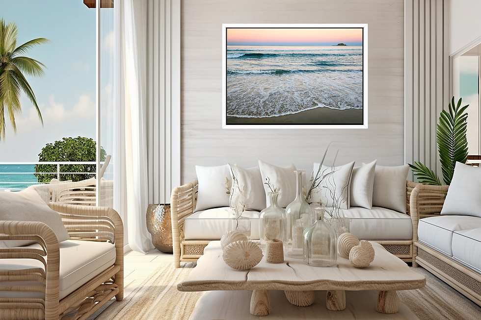 Thumbnail: A white framed canvas print of Mudjimba Beach at Sunrise