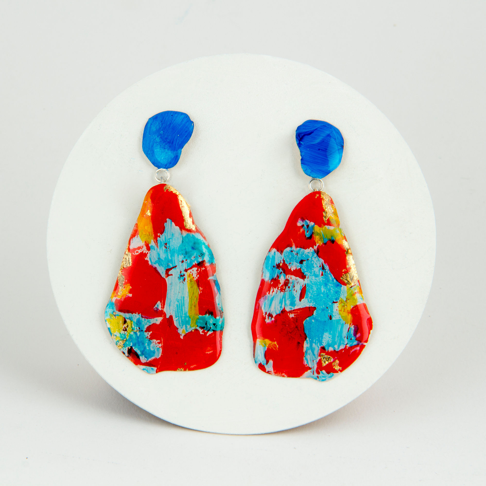 Boucles d'oreilles pendantes rouge bleu jaune