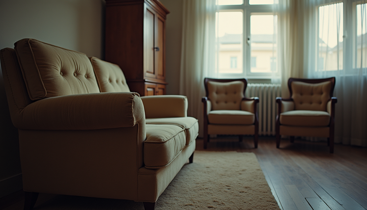 Nahaufnahme eines alten Möbelstücks in einer Berliner Wohnung während einer Haushaltsauflösung
