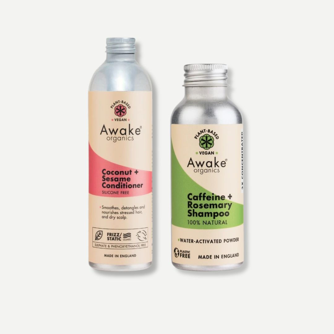 Awake Organics Hair Care Duo | Caffeine Shampoo Powder + Coconut Conditioner