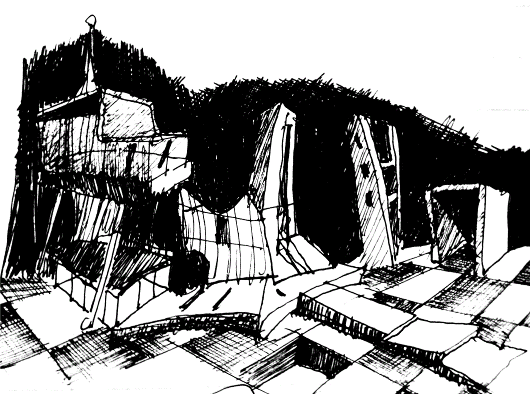 Conceptual sketch of futuristic city