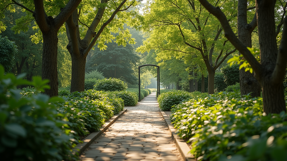 High angle view of a peaceful garden path symbolizing a journey of healing