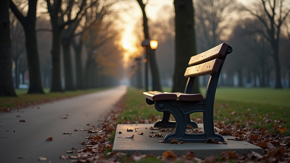 Eye-level view of a deserted park bench, evoking feelings of loneliness often linked to addiction