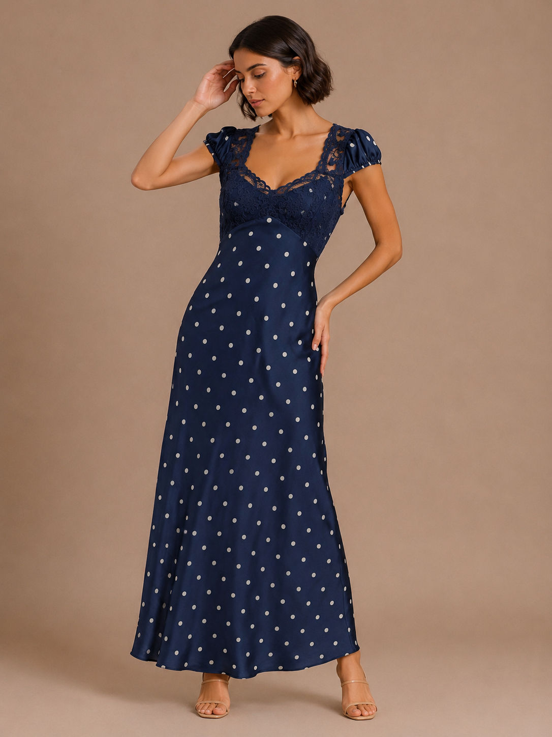 Vestido Polka Dot Azul Marino