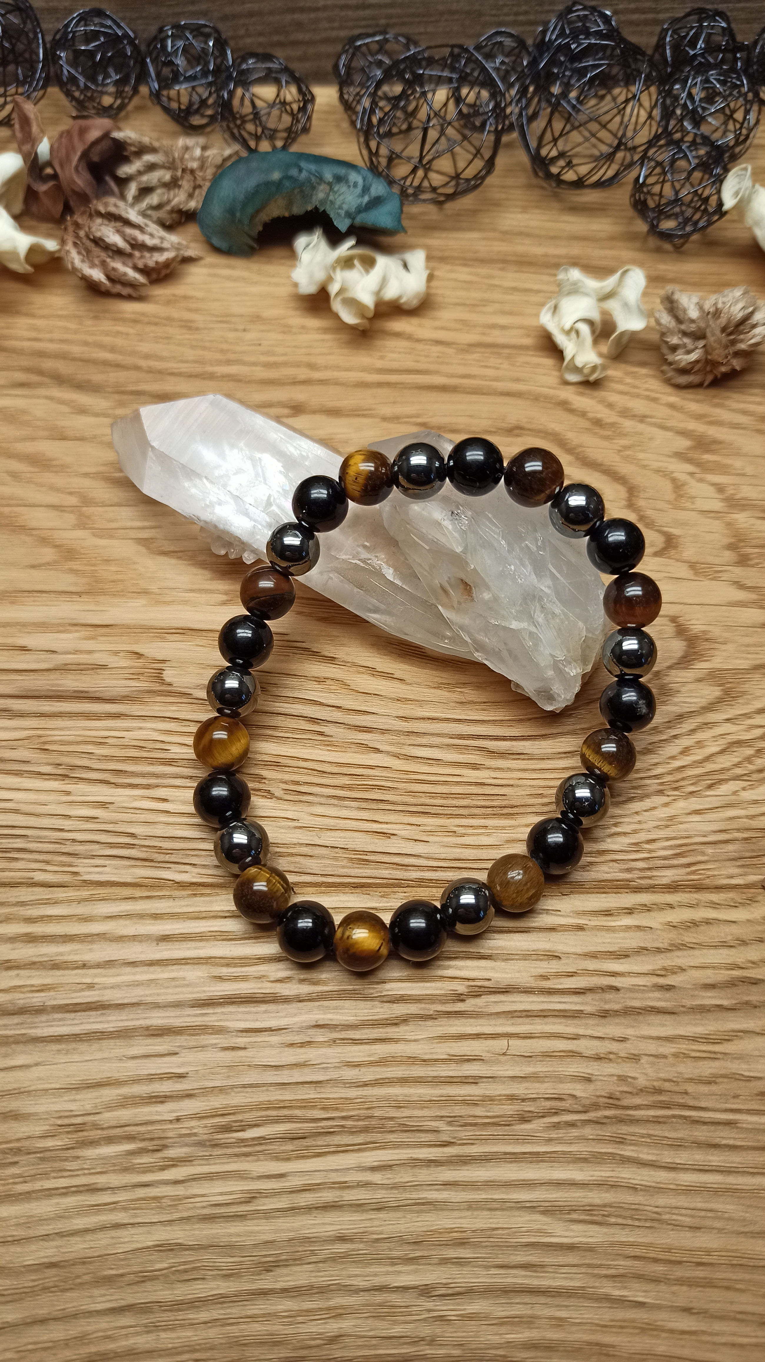 Bracelet Oeil de tigre, Hématite, Obsidienne