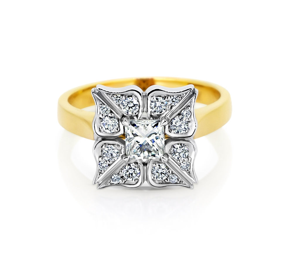 18ct Two Tone Gold and Diamond Flower Ring