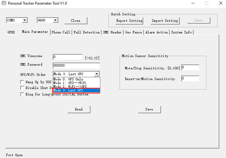 Personal GPS Tracker Parameter Tool Version Record fifotrack