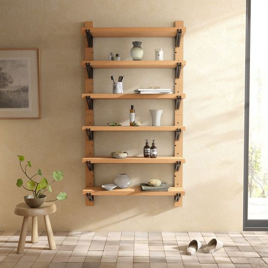 Modular wooden wall mounted shelving