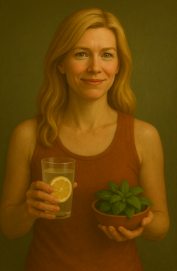 Frau rümpft die Nase beim Blick auf eine Flasche Apfelessig – symbolisch für Unverträglichkeit bei Migräne.