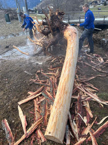 Holzstamm für einen traditionellen Brunnen