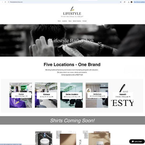 Full desktop homepage of the Lifestyle Barbershop website