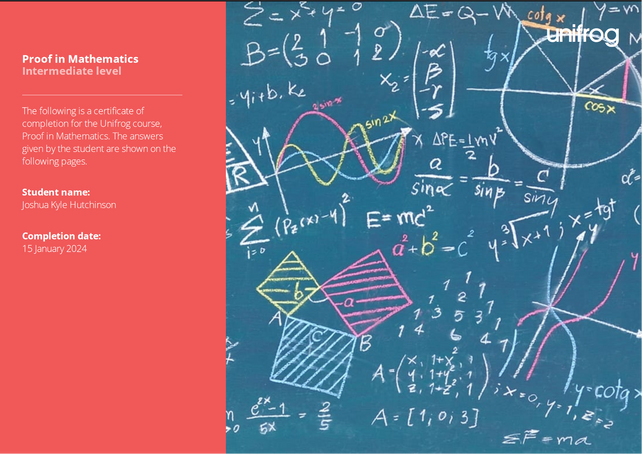 A certificate awarded for completing a course about proof of concept in mathematics.