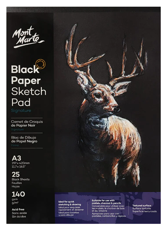 Black Paper Sketch Pad 25 sheet 140gsm A3