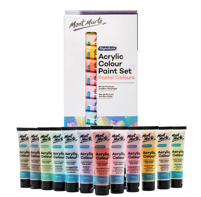 Acrylic Colour Pastel Colours 12pc x 36ml SET