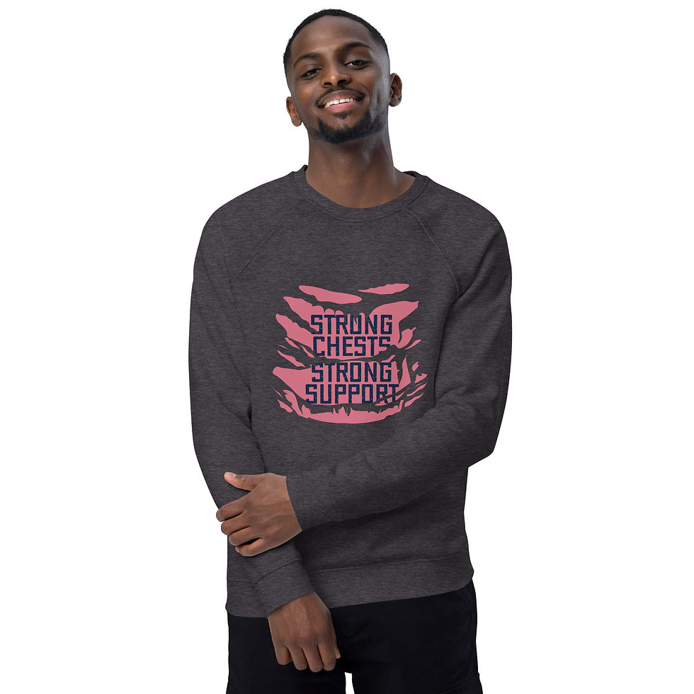 Male Breast Cancer Awareness Organic Raglan Strong Chests Sweatshirt