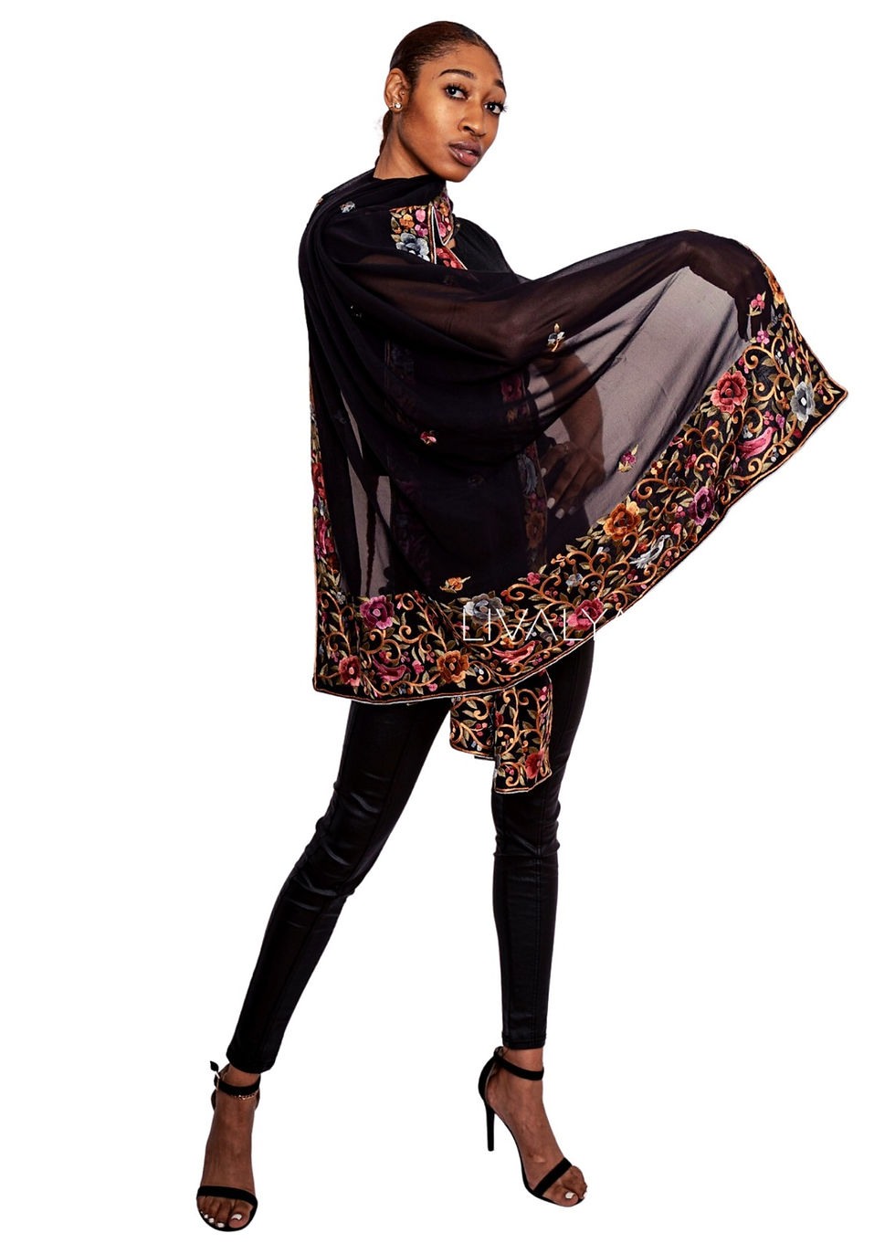 Thumbnail: Black Beauty Parsi Gara Dupatas (Border w small Motifs)