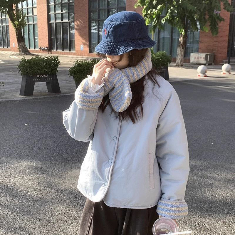 Miniatura: MEXZT with Scarf Parkas Women Fashion Lamb Wool Patchwork Puffer Jacket Korean F