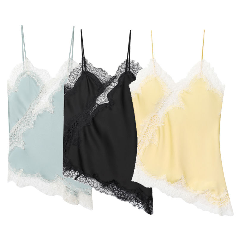 Thumbnail: HXAO 2025 Woman Asymmetrical Slip Top Women Sexy Black Yellow Blue Top Lace Tank