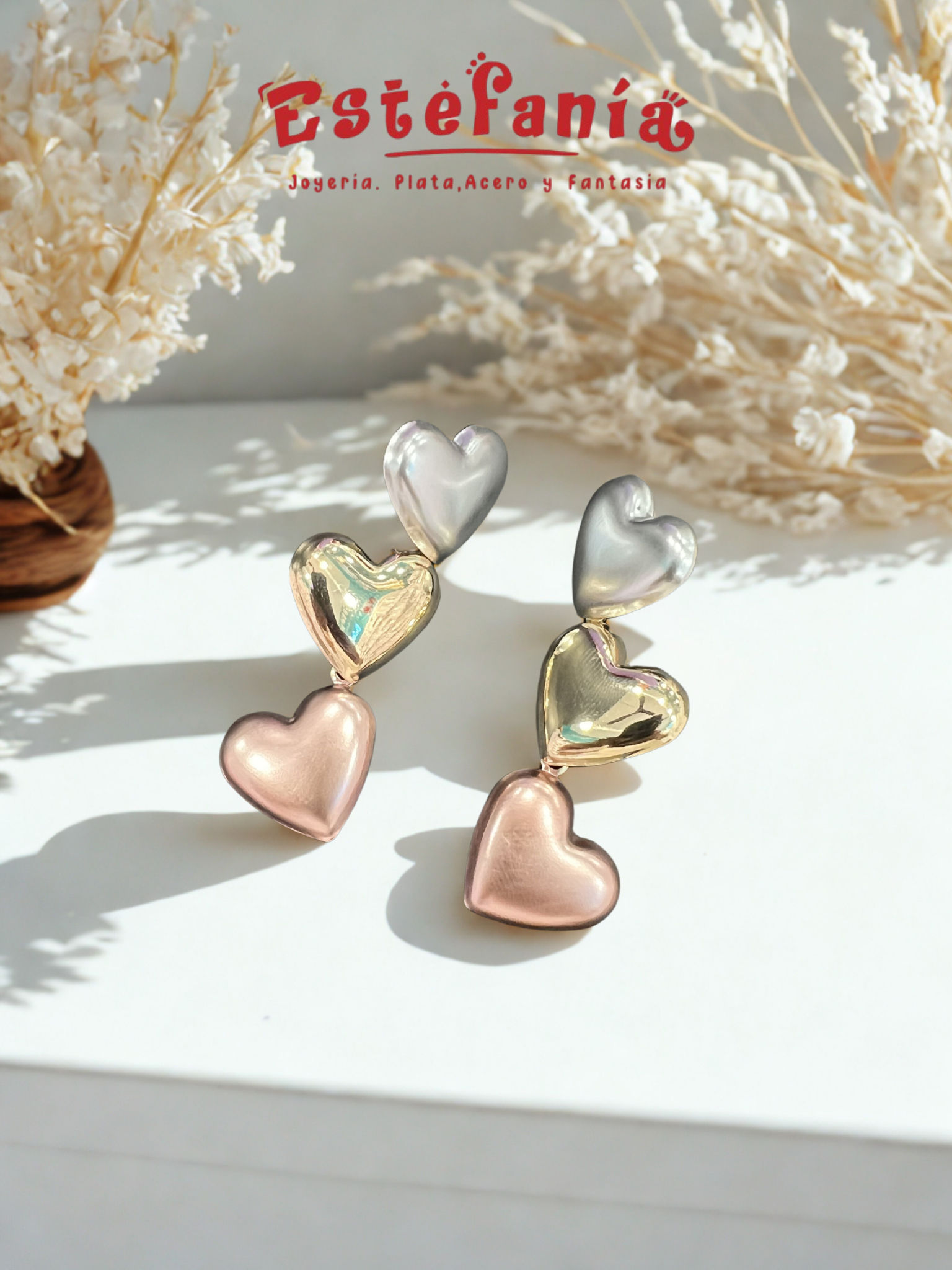 Ar. 3 corazones largos acero inoxidable  3-115