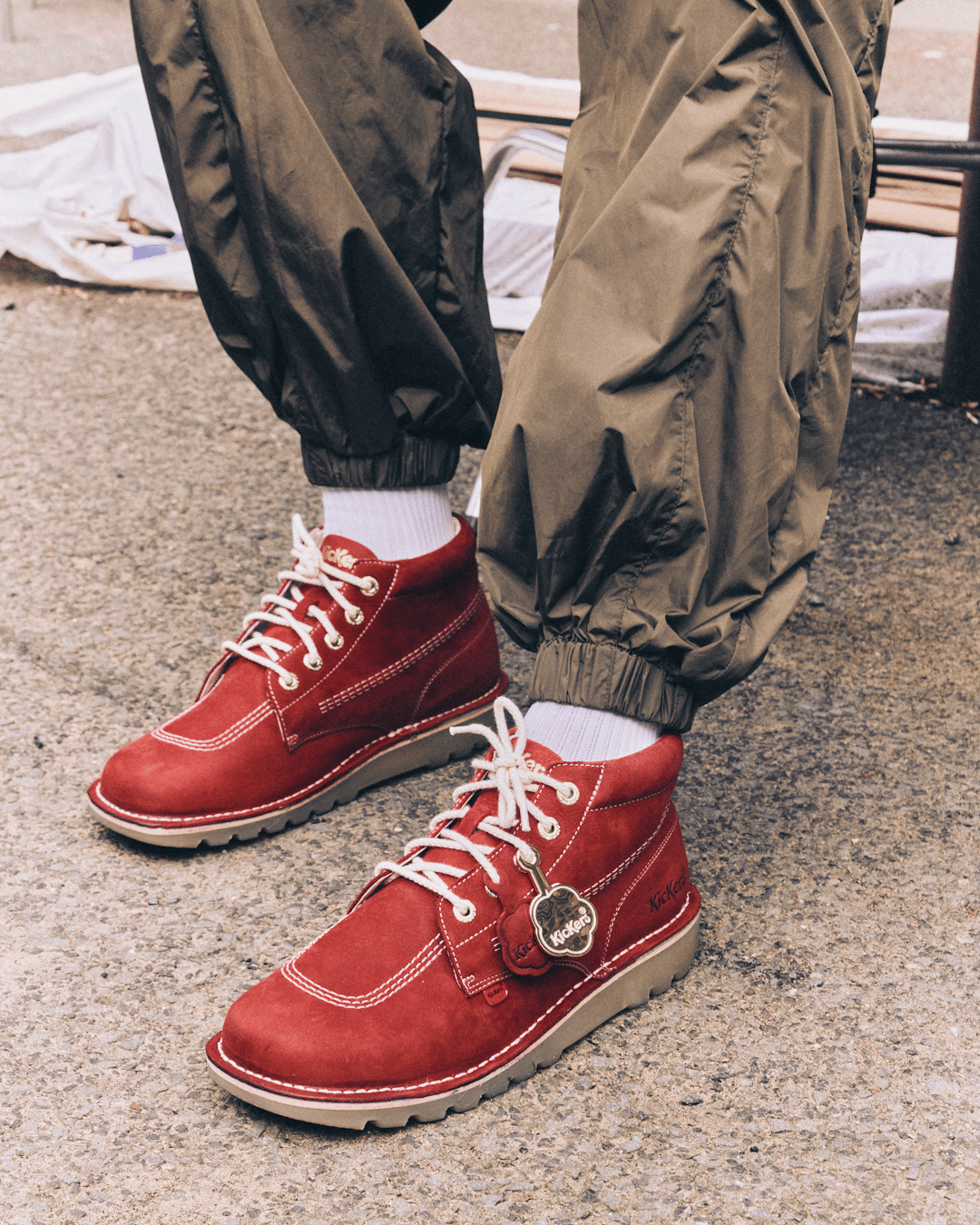 Man modelling wearing kickers shoes