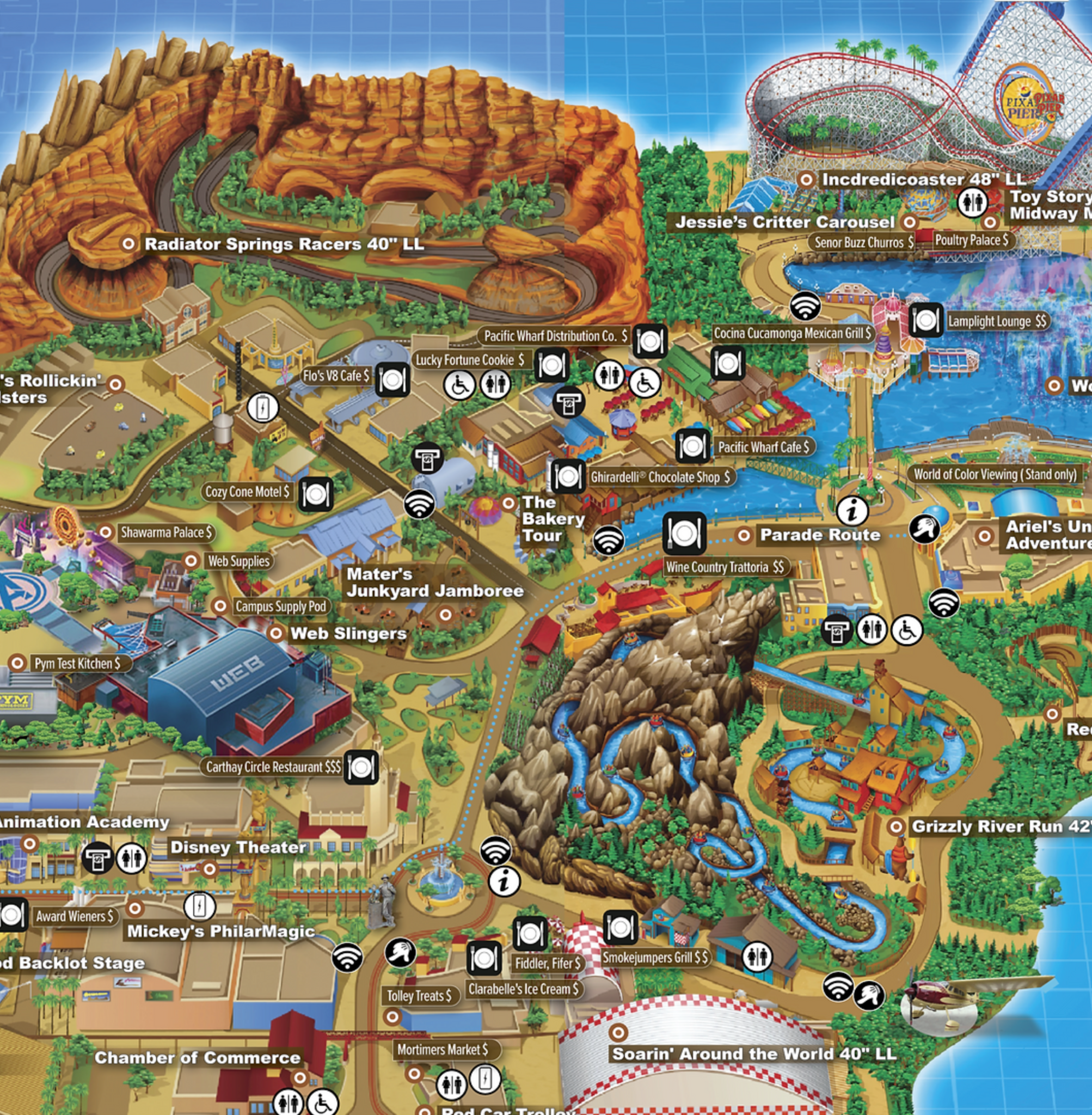 Detailed visitor map of Disney California Adventure Park in Anaheim, California