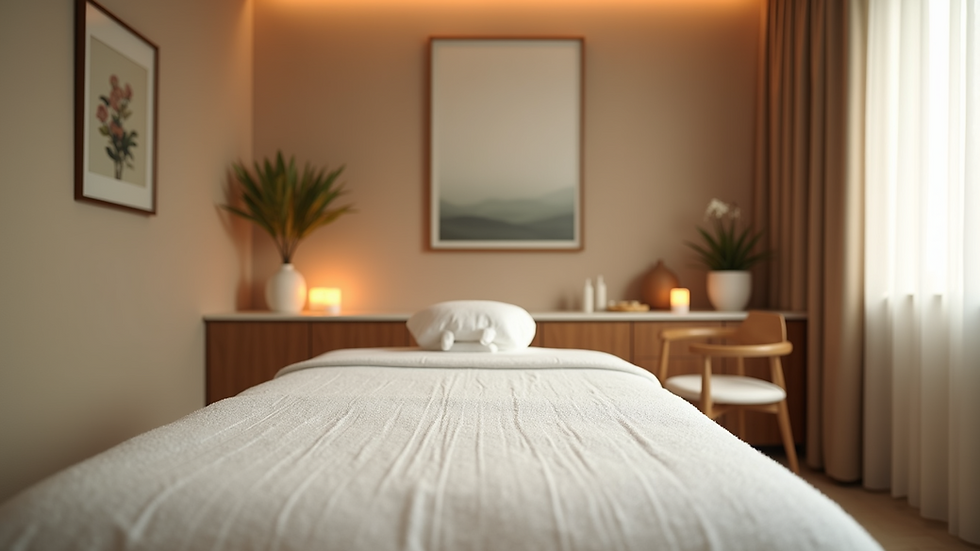 Eye-level view of a modern spa treatment room with calming decor