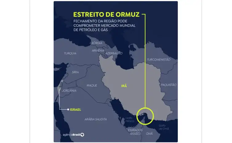 Mapa Estreito de Ormuz, no Golfo Pérsico (Foto: Arte/EBC)