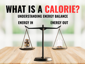 Infographic explaining energy balance using a bank account analogy, showing calorie deposits from food and drinks, calorie withdrawals through activity and daily living, and how calorie deficits, maintenance, and surpluses influence body weight.