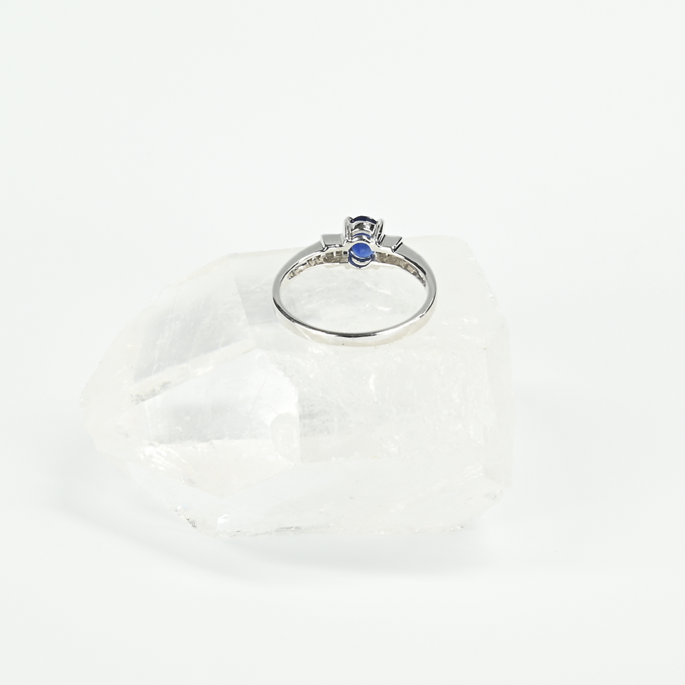 Thumbnail: Natural Blue Sapphire and Diamond Dainty Ring 14k White Gold