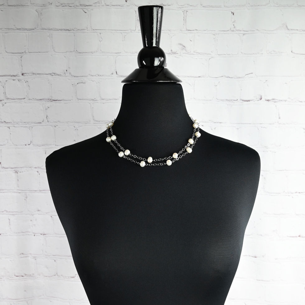 Thumbnail: Freshwater Ring Pearl and Sterling Silver Chain Station Necklace
