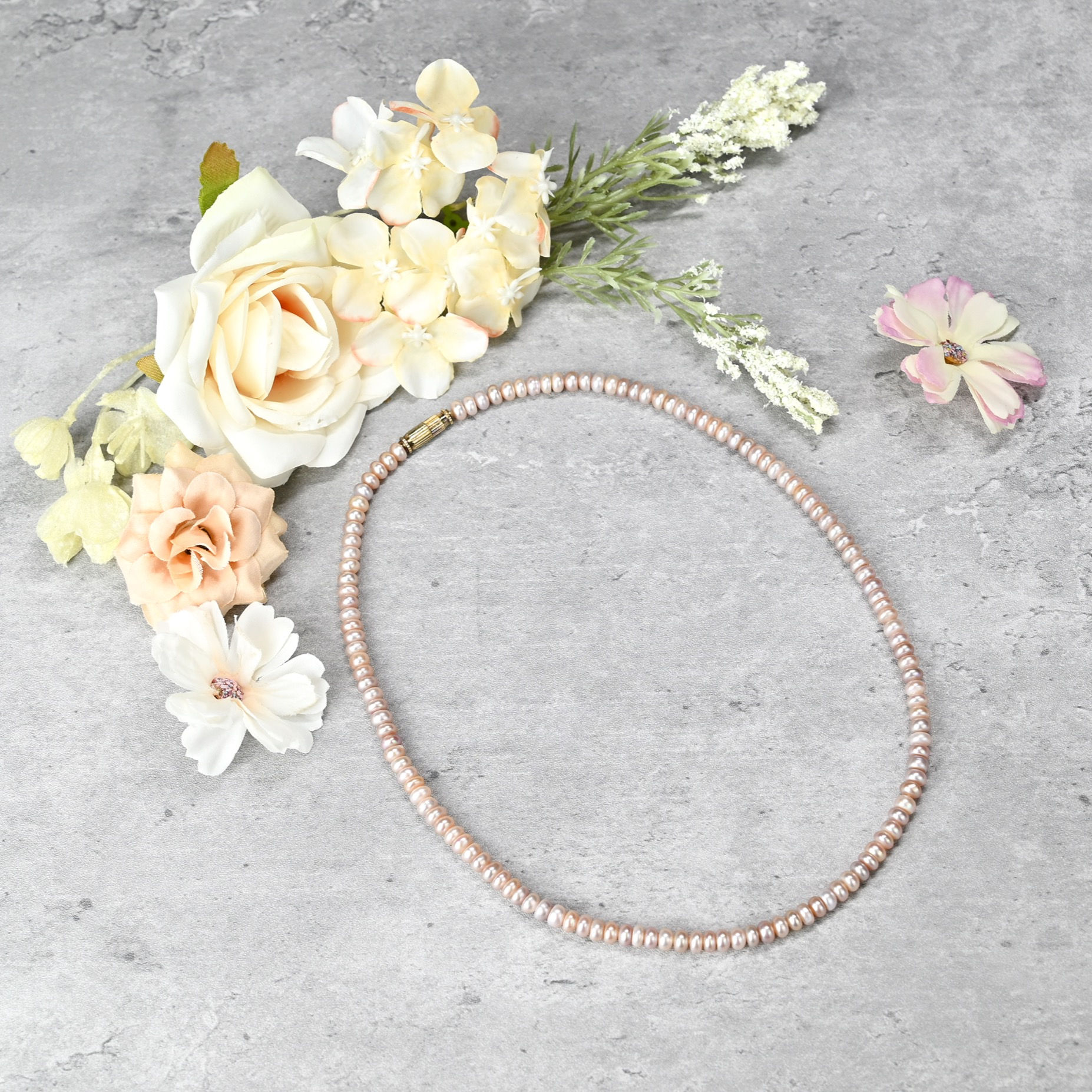 Lavender Pink Freshwater Pearl Rondelle Bead Necklace