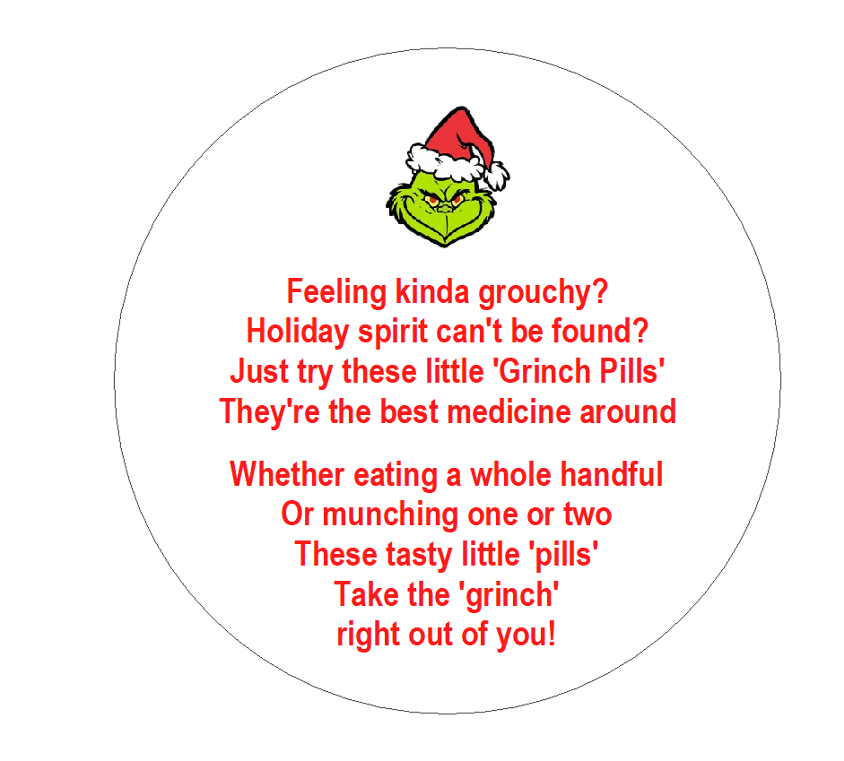 Circular Grinch Pills Poem Stickers Self Adhesive Christmas Novelty Labels