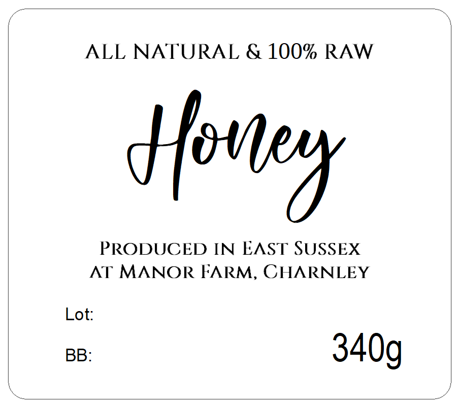 Honey self-adhesive jar labels monochrome with legislation detail