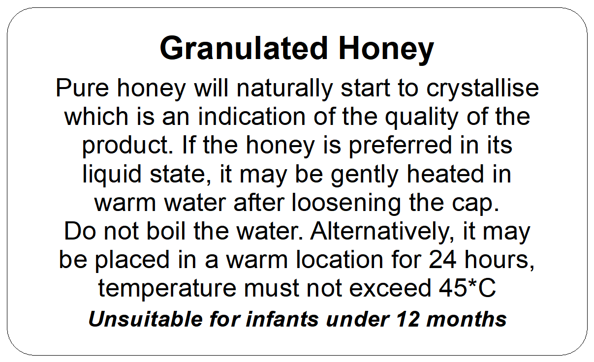 Granulated Honey Information Labels De Crystallisation Instruction Stickers