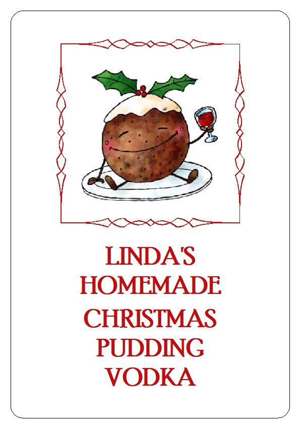 HOMEMADE CHRISTMAS PUDDING VODKA BOTTLE STICKERS PERSONALISED