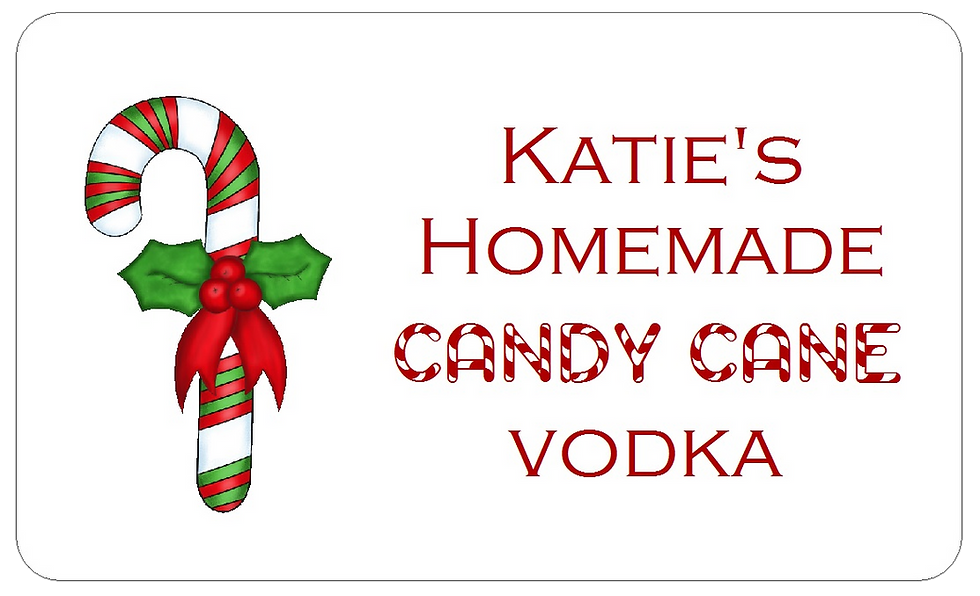 Candy Cane Vodka Bottle Labels Personalised Christmas self-adhesive stickers