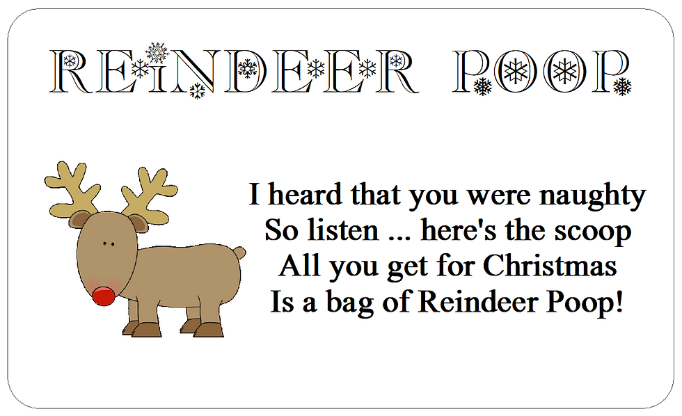 Reindeer Poop stickers Novelty Christmas Poem labels