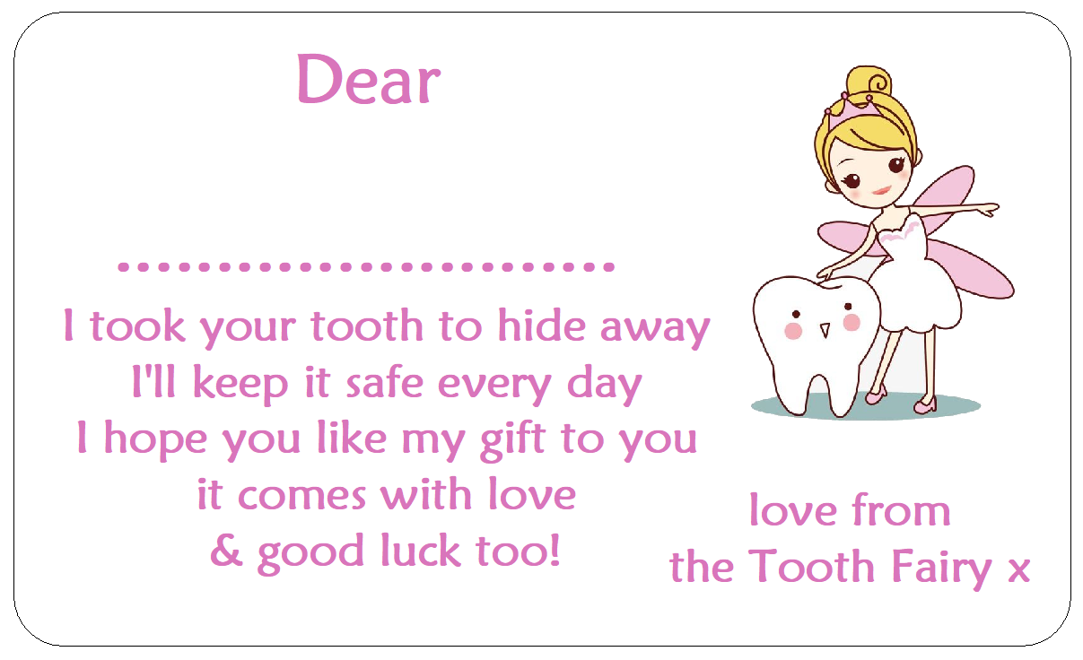 With Love From the Tooth Fairy Stickers Space to Write Pink