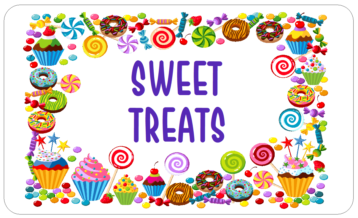 border of cakes and confectionary