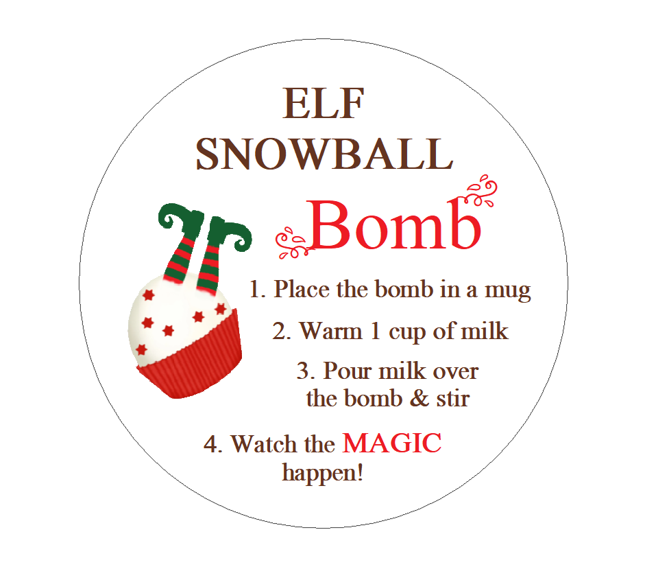 Small Circular Elf Snowball Chocolate Bomb Stickers, Labels for Cocoa Stirrers