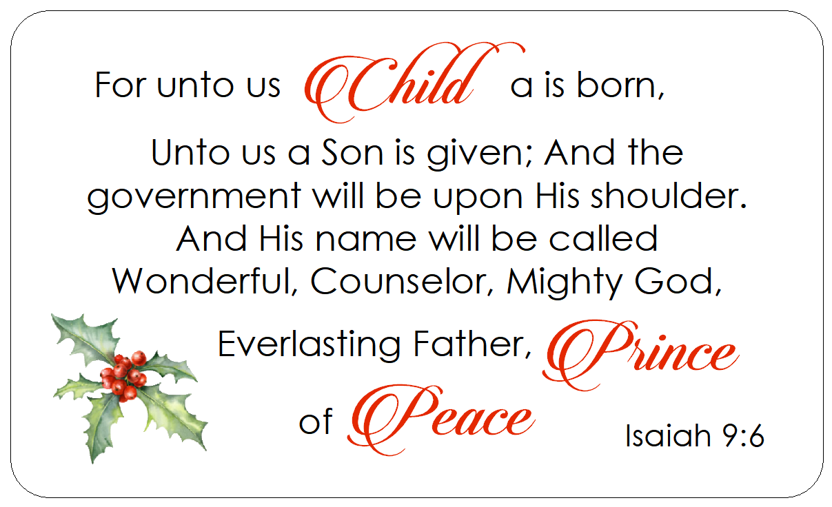 For unto us a child is born Christmas card bible verse stickers