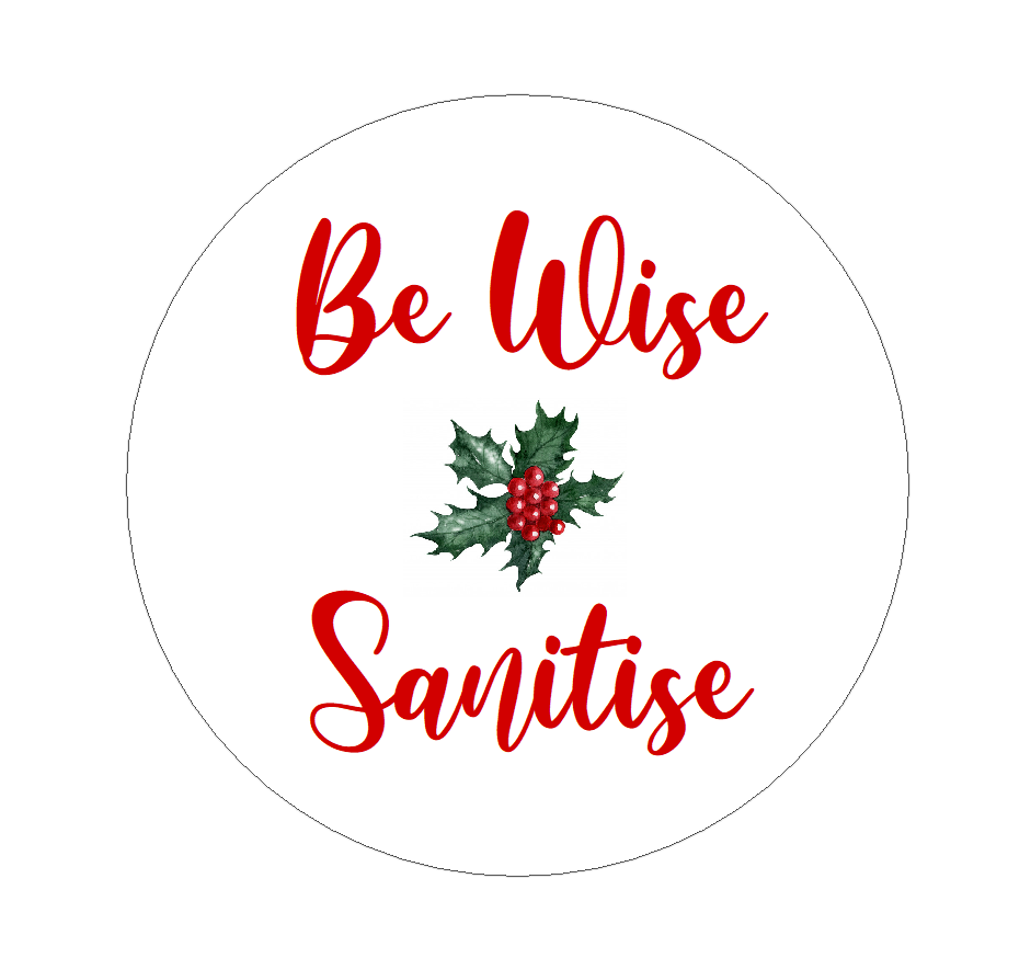 Covid Hand Sanitiser Labels Christmas Be Wise Sanitise stickers