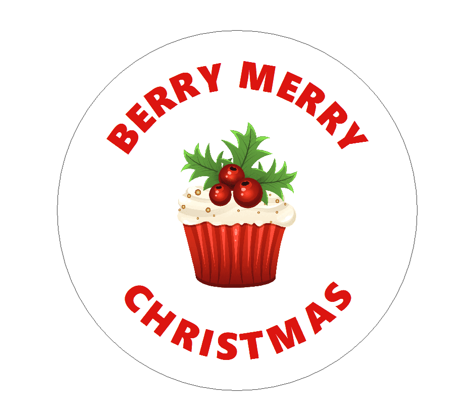 Round Berry Merry Christmas Stickers | Labels for Xmas Cupcakes and Bakes