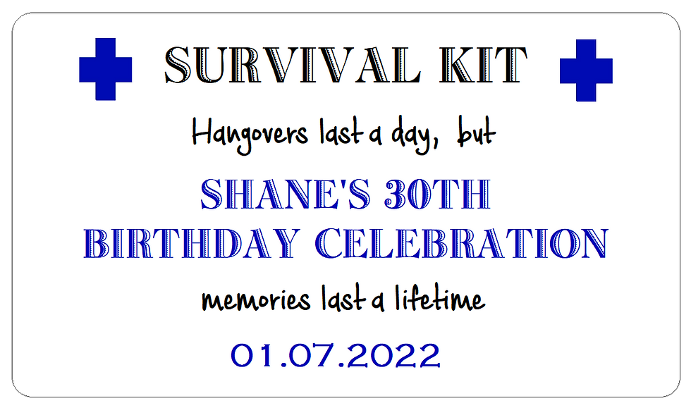 Blue Birthday Survival Kit Stickers | Hangovers Last A Day Sticky Labels