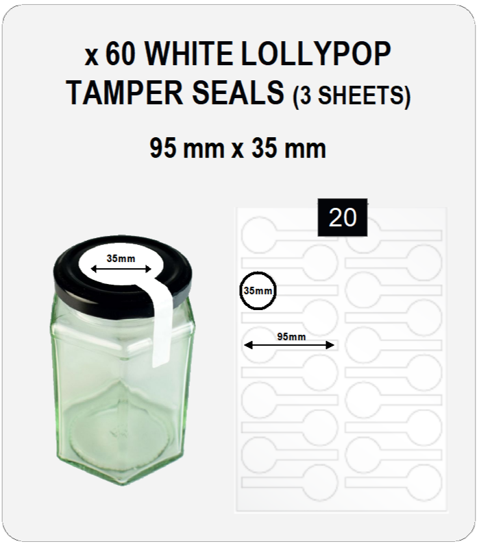 White Lollypop Tamper Seals | Circular Top Jar Tamper Seal Stickers