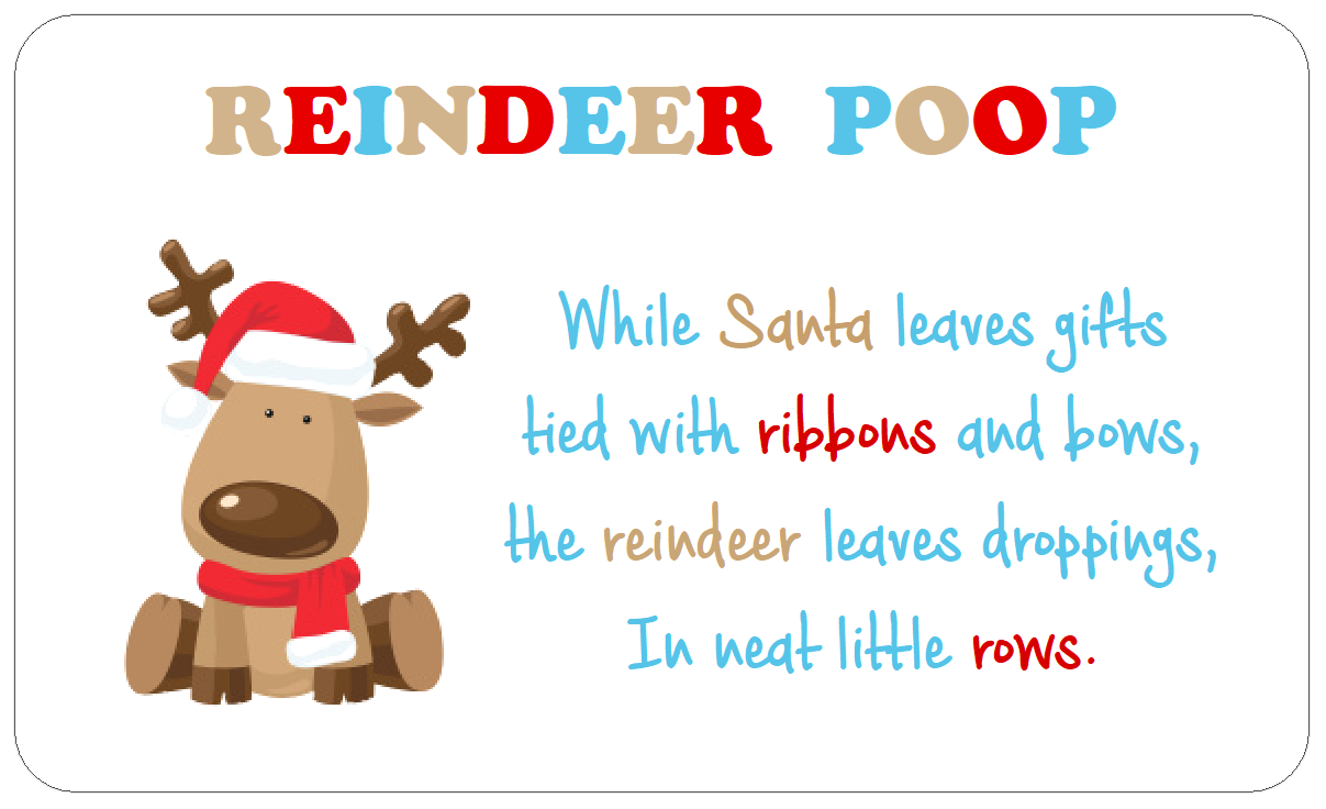 Reindeer Poop stickers Christmas Poem labels