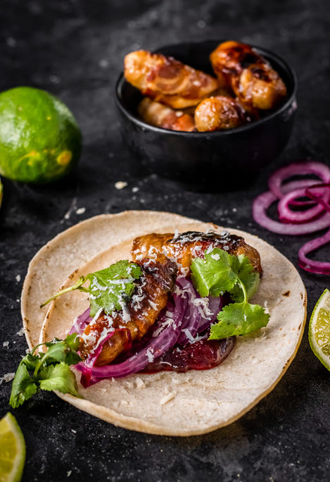 Pigs in Blanket Tacos with Cranberry and Red Onion Salsa