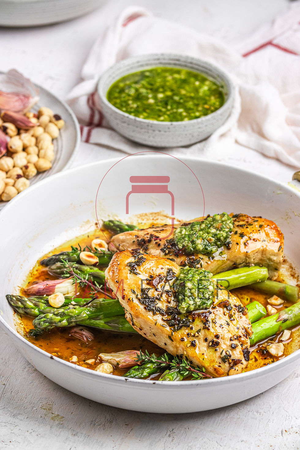 Thumbnail: Chicken with Hazelnut Pesto and Asparagus