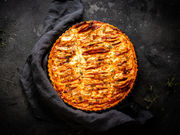 Golden Chorizo and Potato Tart with layered slices of potato and chorizo — Peter Sidwell recipe
