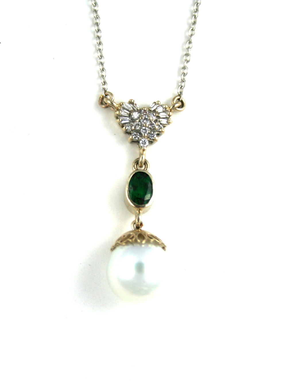 South Sea Pearl, Tsavorite Garnet, and Diamond Necklace